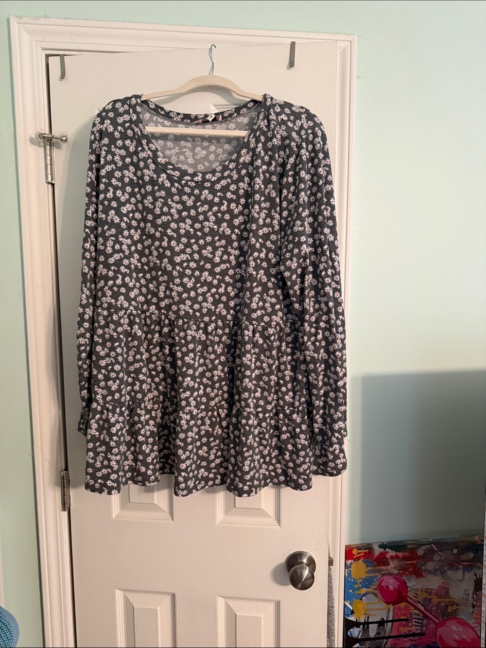 Andree Black Floral Long-Sleeve Peplum Tunic Top